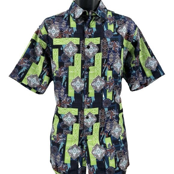 Bassiri Men's Casual Button-Down Shirt Green Blue Red Orange Khaki Short Sleeves - Picture 1 of 4